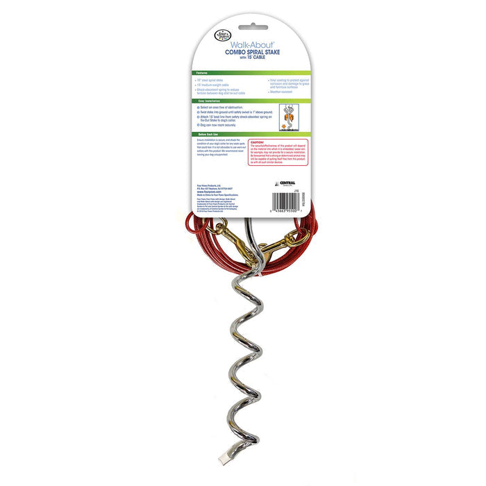 Walk About Tie - Out Dog Spiral Stake, Silver - 39XB - 15 ft - 2