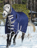 WeatherBeeta ComFITec Essential Combo Neck, Heavy Weight, Turnout Blanket, 1200D, 220 Grams, Navy/Silver/Red - 0V6BV - Navy - 87" - 1