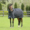 WeatherBeeta ComFITec Plus Dynamic II Detach - a - Neck Turnout Blanket, Medium, 1200D, 220 Gram - 0V6BM - 69" - Grey with Dark Green/White Trim - 1