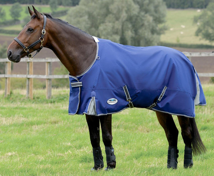 WeatherBeeta ComFITec Premier Free II Standard Neck Horse Turnout Blanket, Medium, 1200D, 220 Gram, Dark Blue/Grey - 0V6AE - 84 in - Dark Blue with Grey Trim - 1