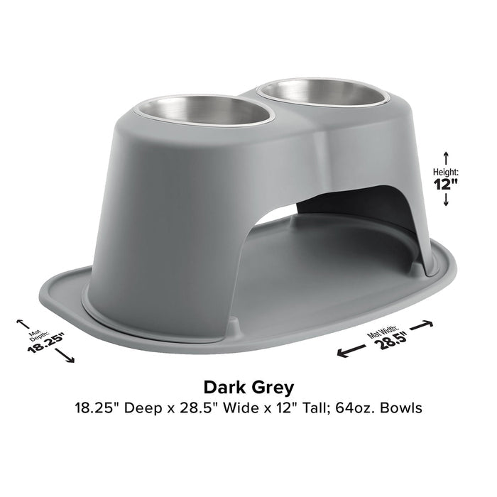 WeatherTech Double High Pet Feeding System, Stainless Steel - WTD1P - Dark Grey - 12" High, 64 oz - 4