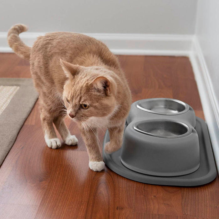 WeatherTech Double High Pet Feeding System, Stainless Steel - WTD1S - Dark Grey - 14" High, 96 oz - 7