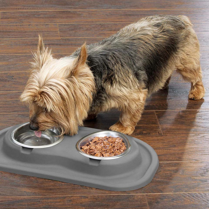WeatherTech Double Low Pet Feeding System, Stainless Steel - WTD1Y - Tan - 8 oz - 4