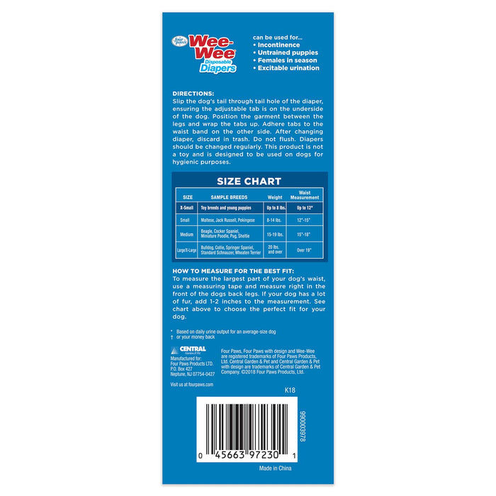 Wee - Wee Disposable Dog Diapers - 39YF - XSmall, 12ct - 2