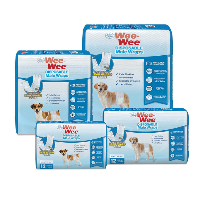 Wee - Wee Disposable Male Dog Wraps - 39YQ - XSmall / Small - 12 - 2