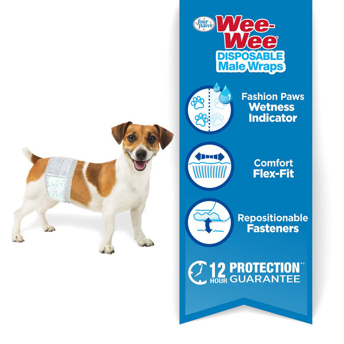 Wee - Wee Disposable Male Dog Wraps - 39YQ - XSmall / Small - 12 - 3