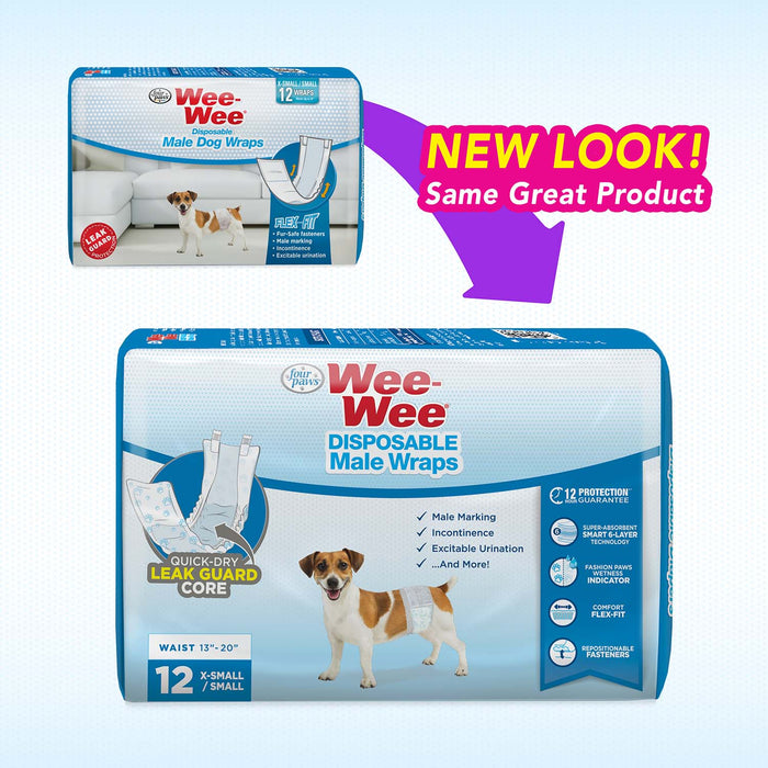Wee - Wee Disposable Male Dog Wraps - 39YQ - XSmall / Small - 12 - 6